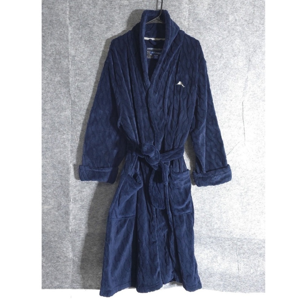 Tommy Bahama Navy Blue Plush Bathrobe Sz S/M - Picture 2 of 3